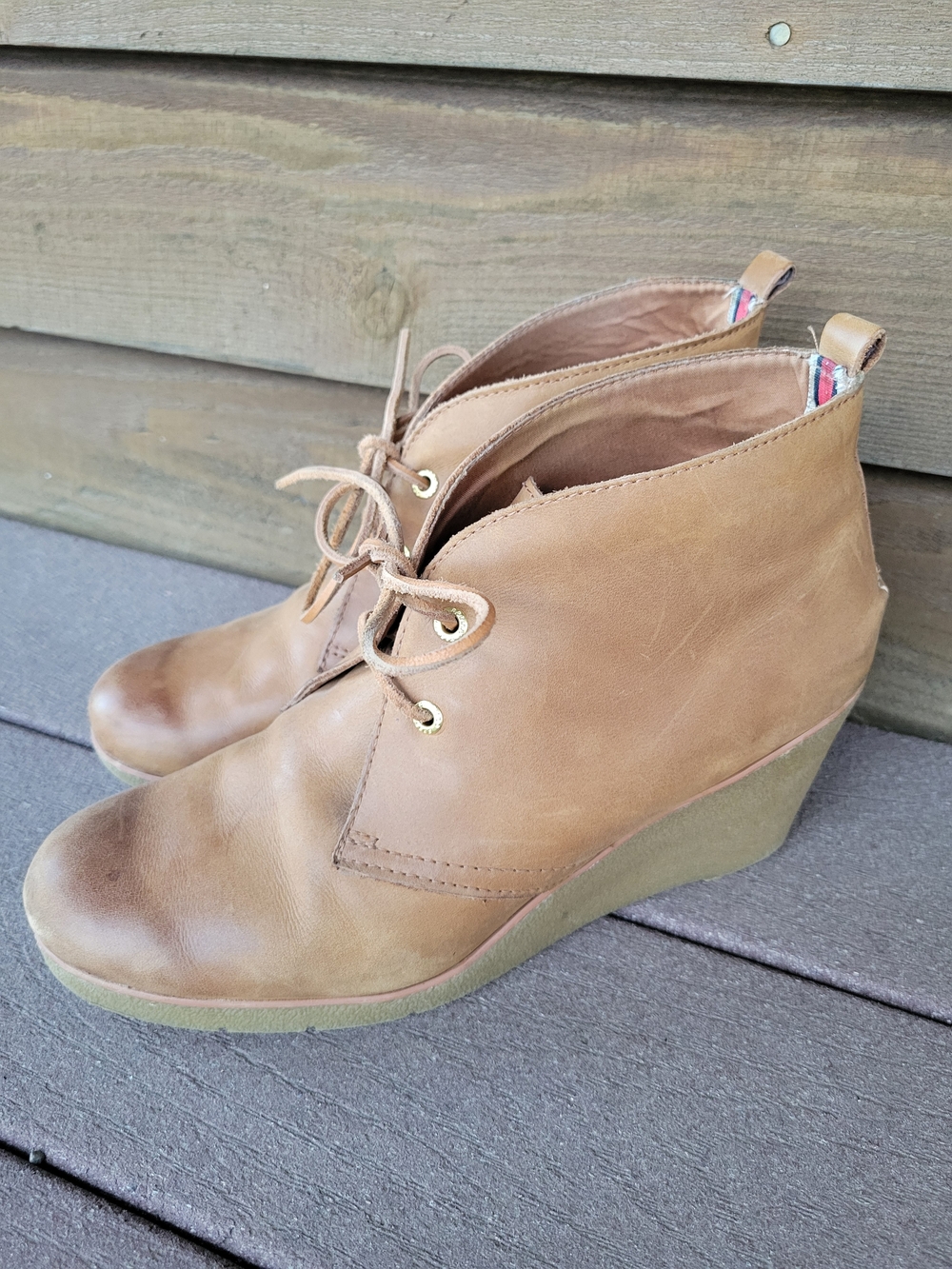 Sperry Tan Leather Wedge Ankle Booties with Lace-Up